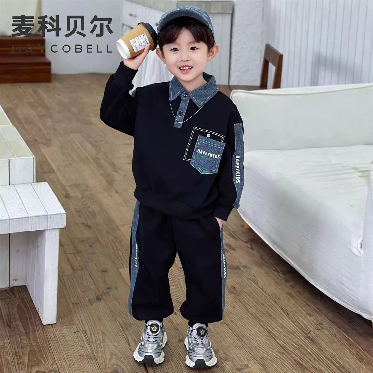 Boys' Sweatshirt Spring and Autumn Set 2026 New Stylish Children's Boys' Spring and Autumn Fashion Cool Denim Two-Piece Trendy Outfit