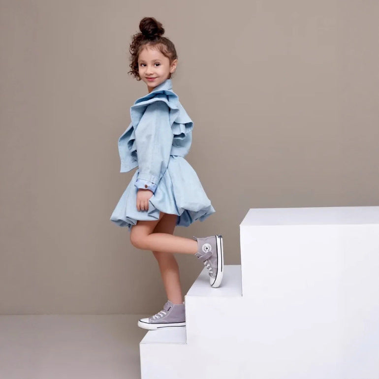 2025 Ins European and American Style Spring and Autumn Girls' Cotton One-Sided Lace Jacket + Petal Skirt Children's Two-Piece Set