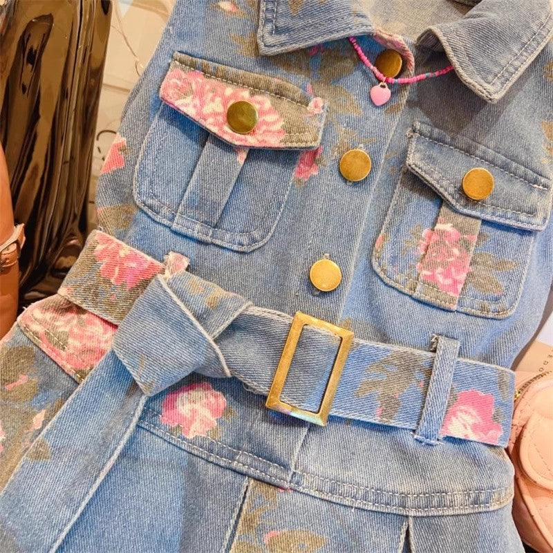 Girls Korean Summer 2025 Fashion Sleeveless Princess Denim Dress for Kids