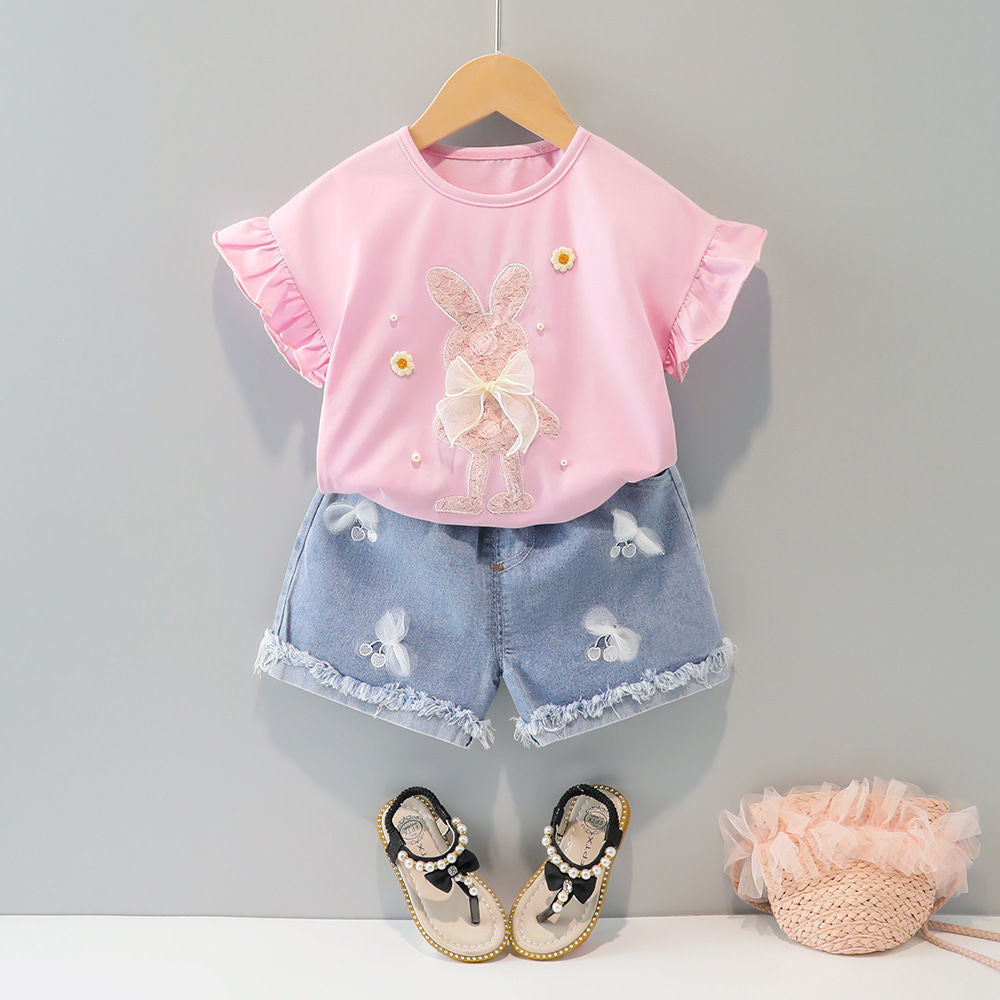 Kids' Short-Sleeved Summer Suit - New Style Girls' Summer Clothing Set - Lightweight Children's Apparel