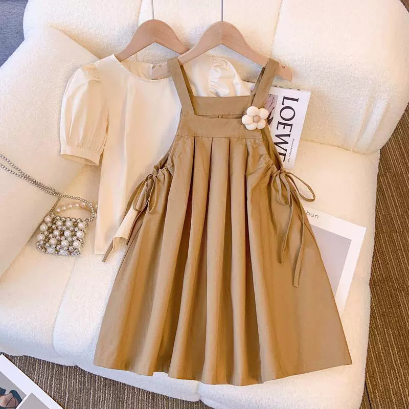 Girls' Summer Dress 2026 New Style Children's Two-Piece Stylish Suspender Skirt Set Summer Little Girl Dress