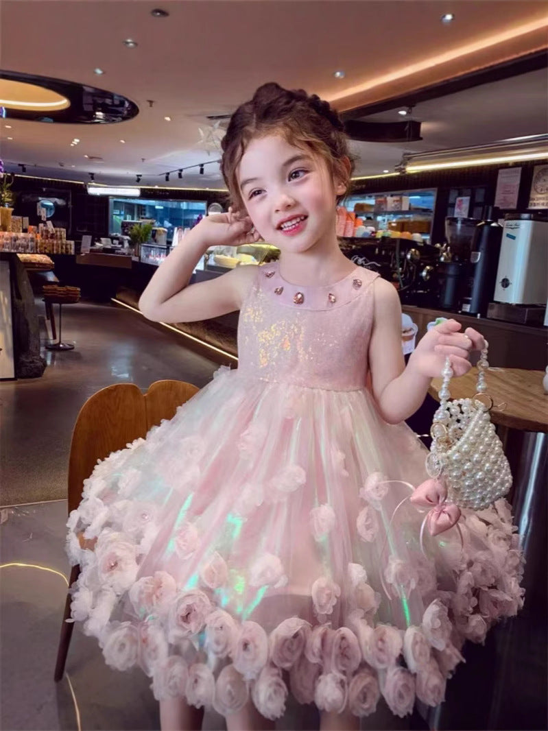 Girls Princess Dress Girls Mesh Vest Dress Summer Dress 2025 New Children's High-End Birthday Dress Dress