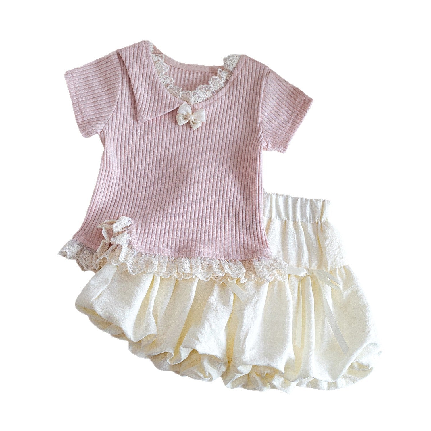 Girls Suit 2025 New Summer Children's Korean Style Sweet and Cute Cartoon Tops Baby Girl Fashionable Two-Piece Set