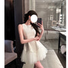 French Style Elegant Design Sense Swan Lake Puffy Mesh Stitching Pearlescent Dress for Women