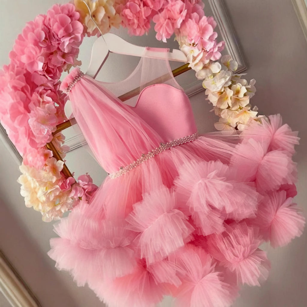 Girls' Host Dress Summer Children's Piano Performance Light Luxury Niche High-end Princess Dress Flower Girl's Veil Dress Stylish