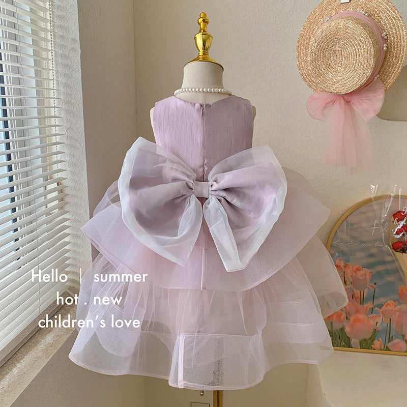 Enchanted Summer Dreams: Girls' Mesh Patchwork Suspender Dress - Disney-Inspired Korean Style