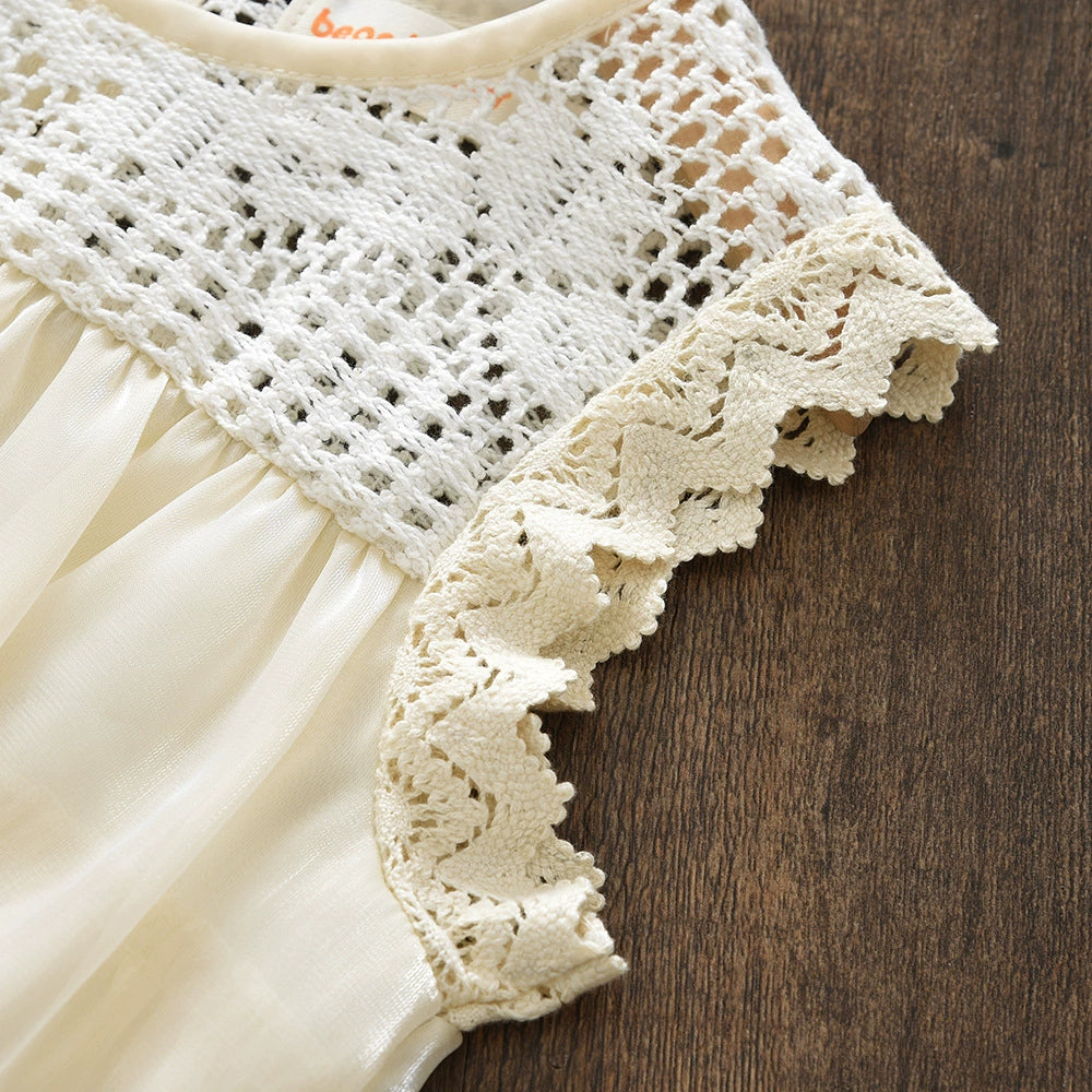 Girls' Summer Outfit 2026 Children's Summer Clothing Baby Girl Lace Sleeveless Vest Wide-Leg Pants Two-Piece Set