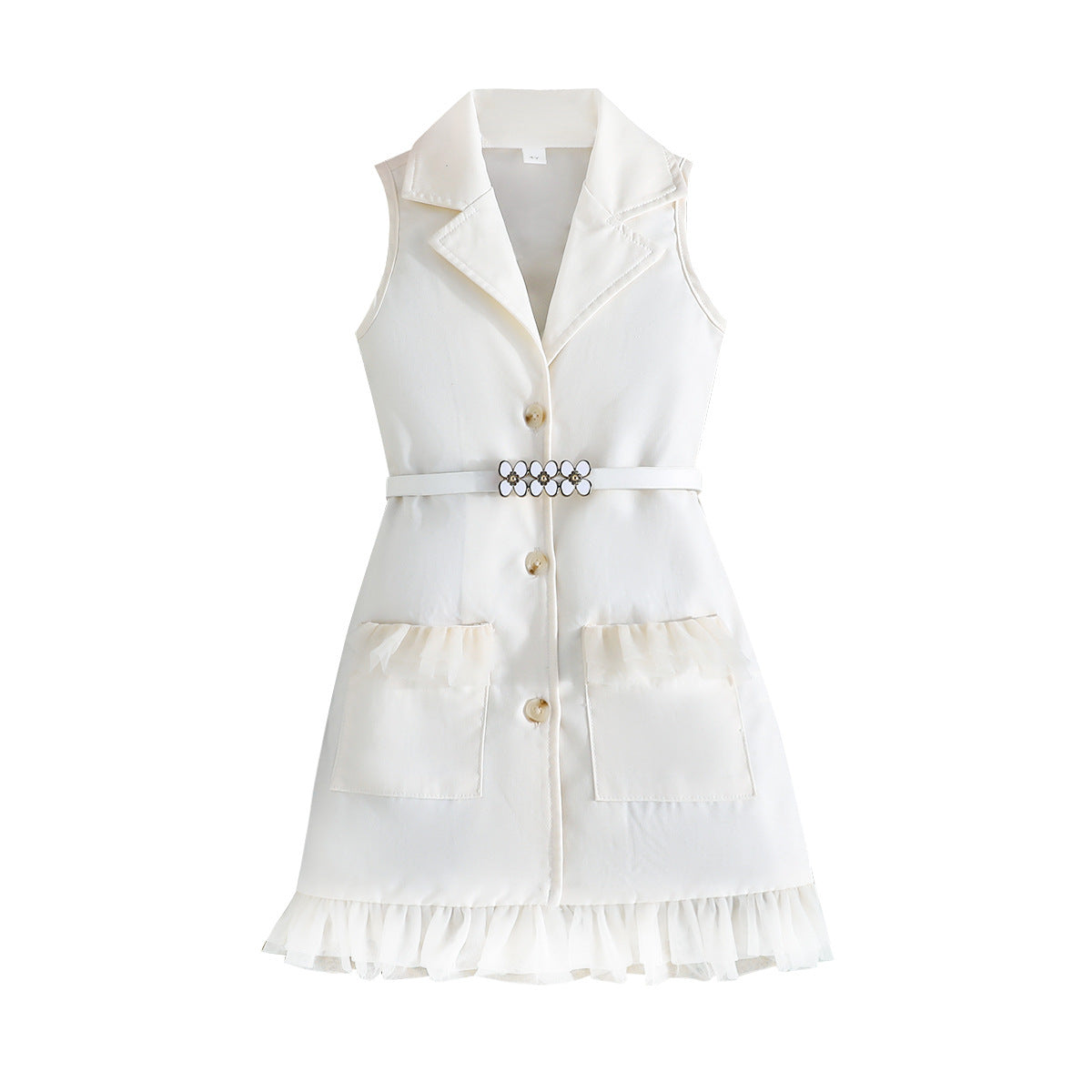 2026 New Product a Cross-Border Summer New Style Girls' Solid Color Sleeveless Suit Fashion Dress + Belt Two-Piece Set