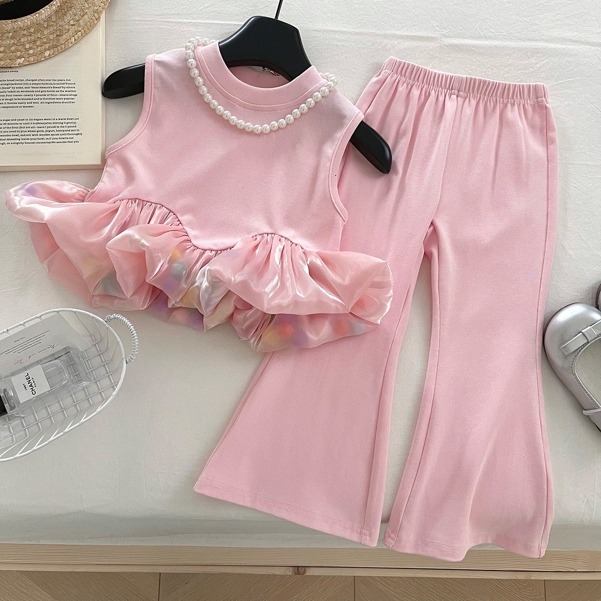 2026 New Summer Girls' Outfit Sleeveless Floral T-Shirt Lace Leggings Thin Princess Set 17284