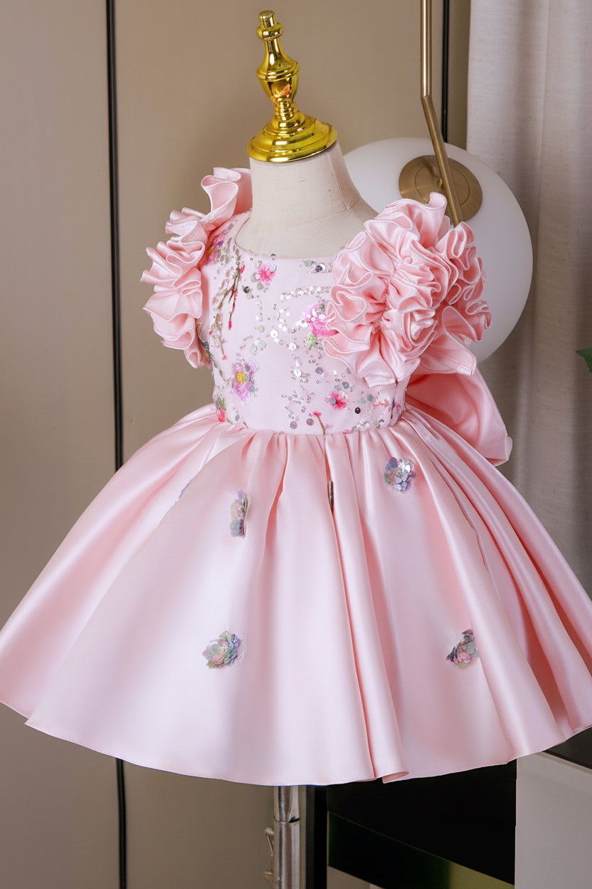 2026 New Pink Kidsren's Dress Birthday Princess Dress Piano Performance Flower Girl Baby One-Year-Old Dress