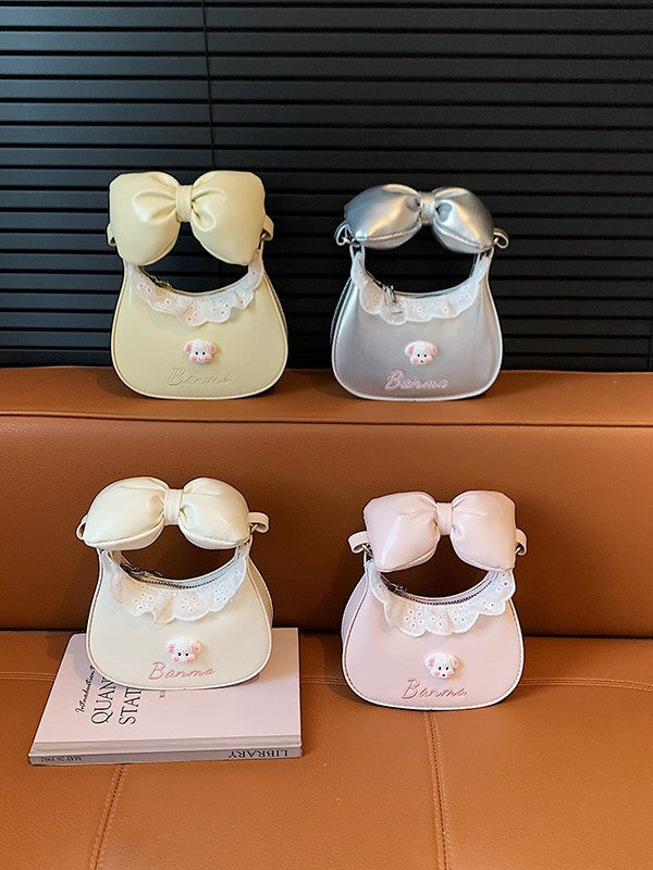 New Korean-Style Lace Trim Bow Mini Crossbody Underarm Handbag for Girls and Children, Parent-Child Matching Accessory Bag