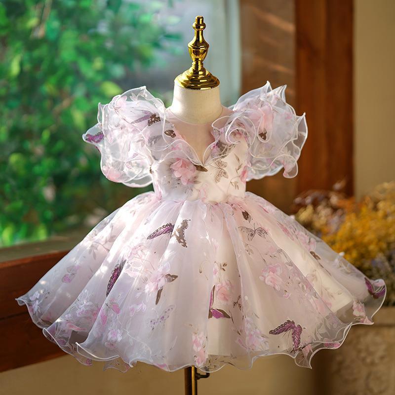 Girl's Dress Little Girl's Flower Fairy Puffy Princess Dress Children's Host Piano Performance June 1 Performance Dress