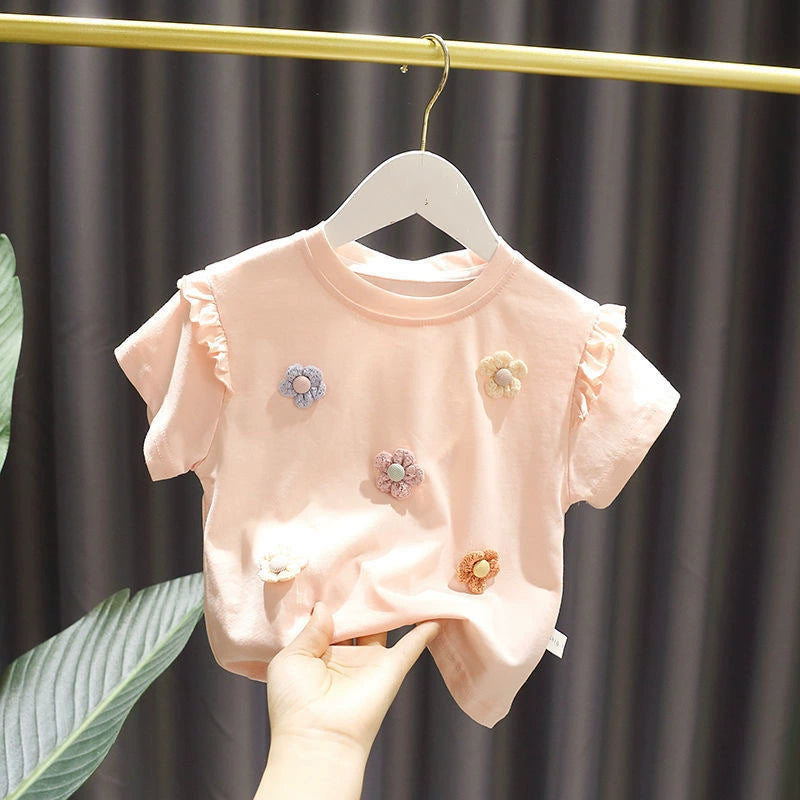 Girls' Short-Sleeved T-Shirt 2026 New Thin Style Kidsren's Summer Clothing Baby Summer Tops Infant Kidsren's Half-Sleeved Tops