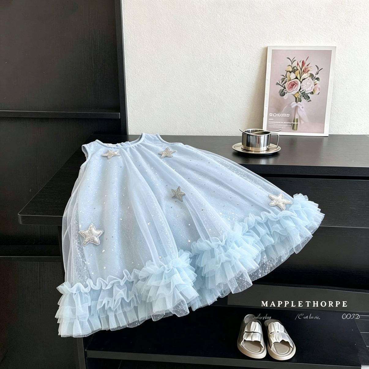 Girls' Princess Dress Summer 2026 New Style Beautiful and Stylish White Dress for Girls with Butterfly Wings