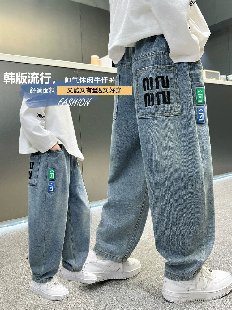 Boys Jeans Spring Wear Boys Casual Pants Loose Large Children's Trousers Autumn Children's Sports Fashionable Pants