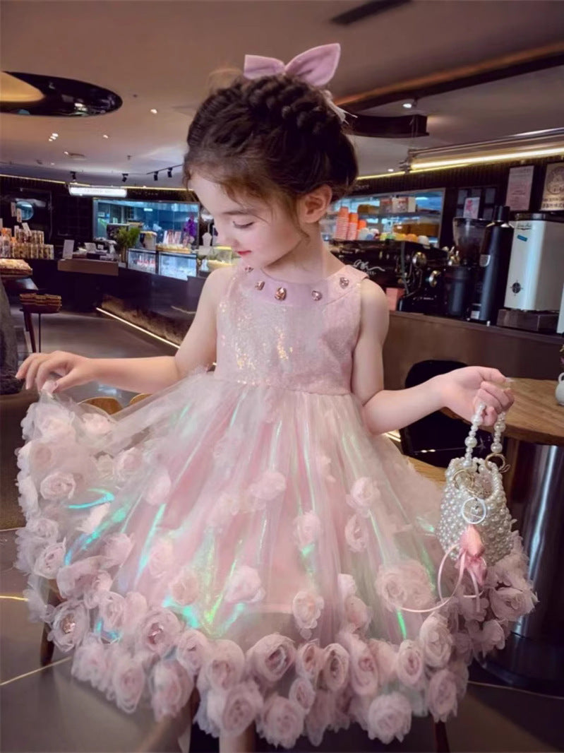 Girls Princess Dress Girls Mesh Vest Dress Summer Dress 2025 New Children's High-End Birthday Dress Dress