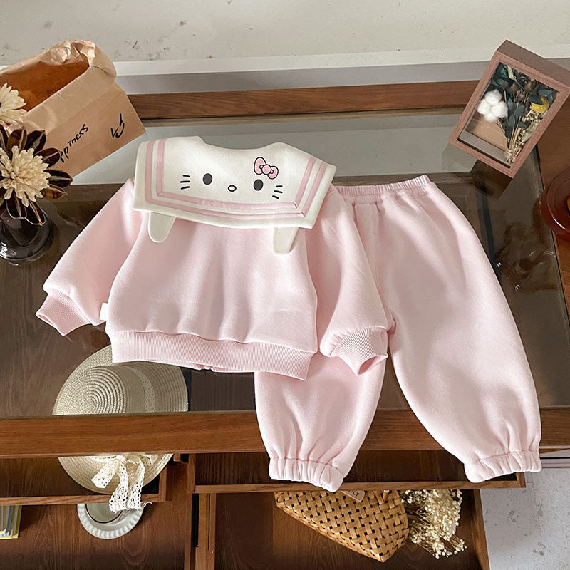 [Ready Stock] Qt252152 Girls' Suit 2026 Spring New Korean Style Hello Kitty Cat Embroidered Lapel Children's Suit