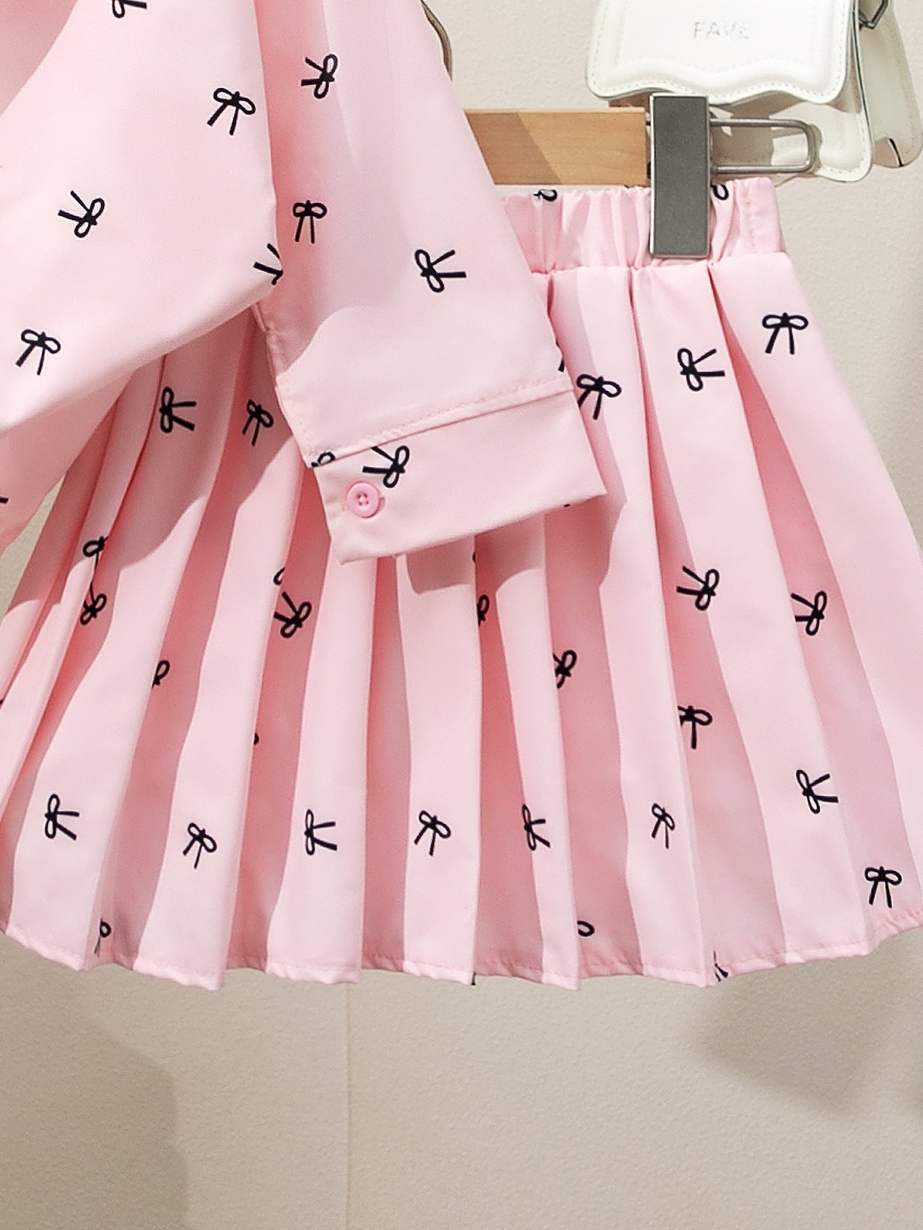 Girls Fashion Lapel Bow Print Suit 3-Piece Camisole + Lapel Top Short Skirt Suit
