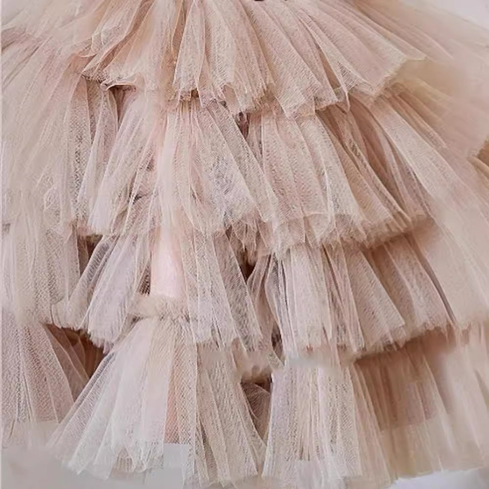 Girls' Dress 2026 New Style Sequined Layered Bow Children's Dress Puffy Mesh Princess Dress Catwalk Performance Outfit