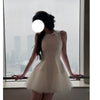 French Style Elegant Design Sense Swan Lake Puffy Mesh Stitching Pearlescent Dress for Women
