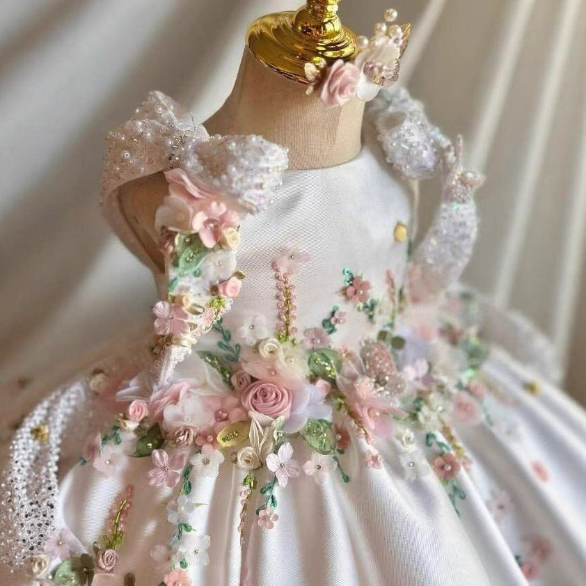 Girl's First Birthday Piano Dress 2026 New Heavy-Duty Export Aliexpress Retro Sweet Floral Princess Dress