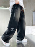 Boys' Graffiti Print Loose-Fit Straight-Leg Jeans