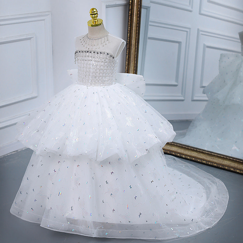 Girls' Dress High-end Princess Dress Children's Show Host Flower Girl's Wedding Dress Large Tail Piano Performance Dress