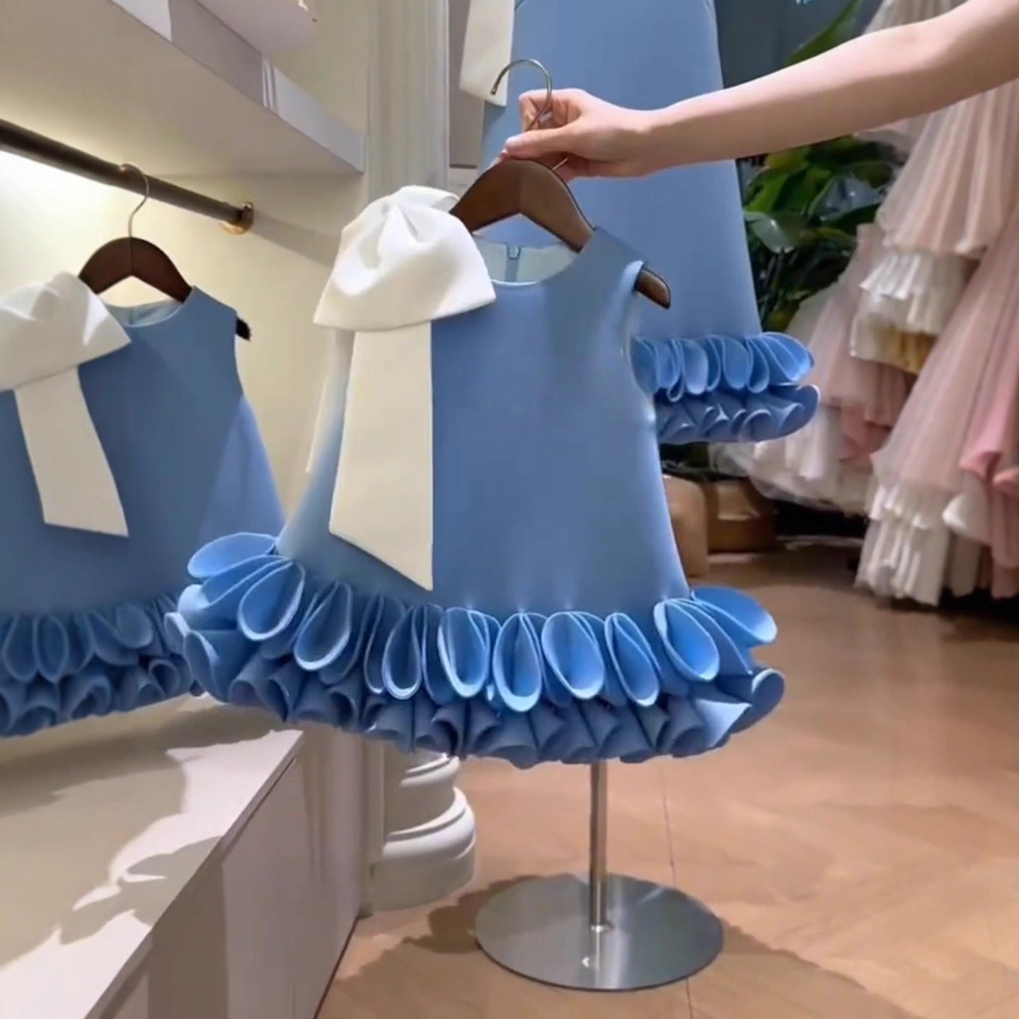 Girls' Blue Vest Princess Dress 2026 Spring New Style Lace Simple Sleeveless Stylish Princess Dress Birthday Dress
