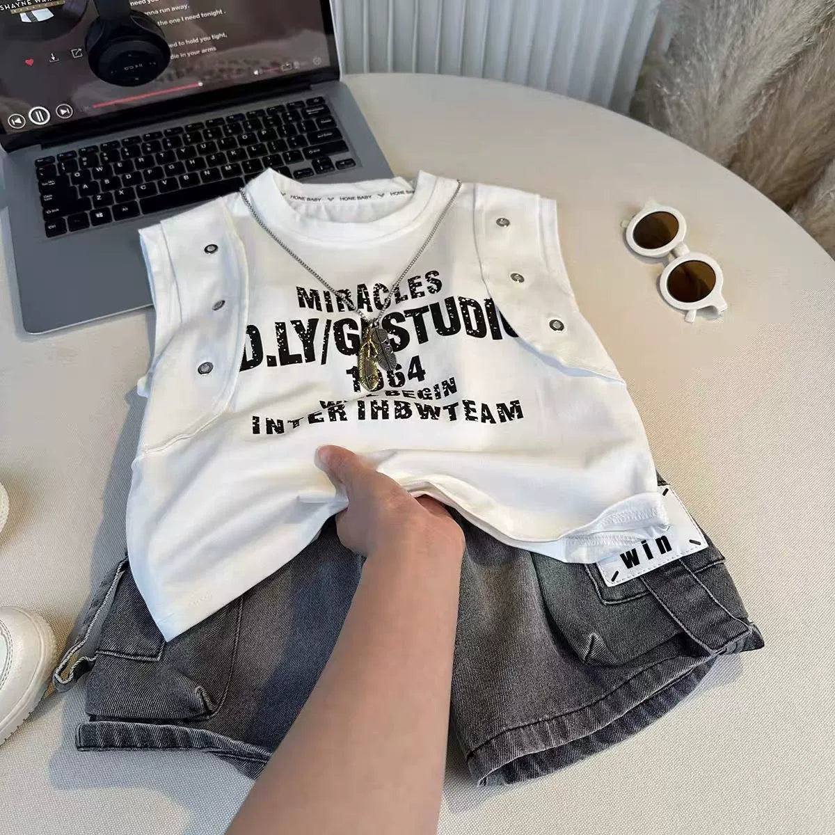 Boys' Summer Thin Outfit Children's Clothing Cool Stylish Toddler Summer Clothes Baby Summer Trendy Fashionable Children's Wear