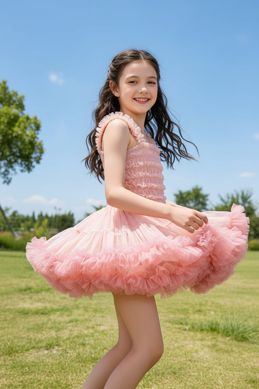Girls' Mesh Tutu Dress, Festival Dance Performance Costume, Children's Princess Dress, Baby Girl's First Birthday Dress