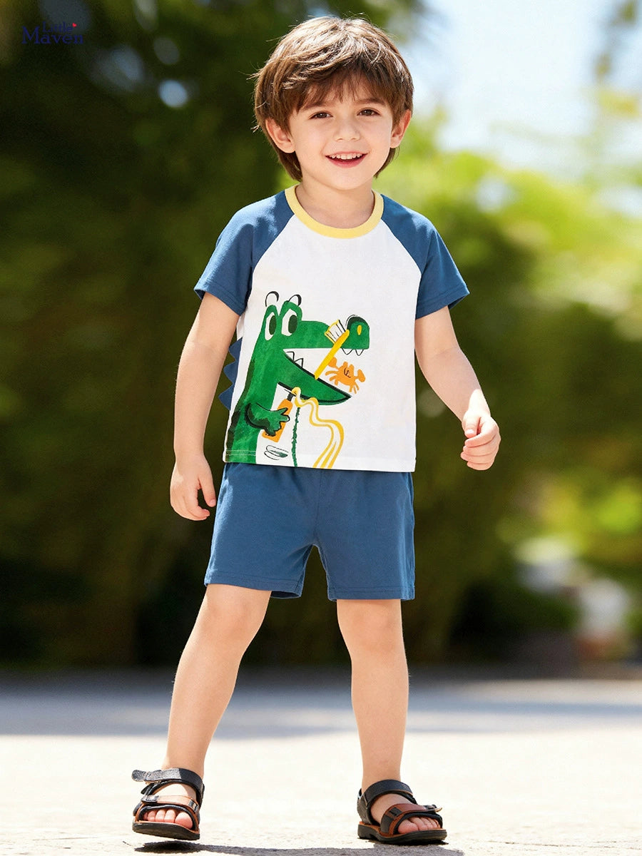 Customized factory children's clothing wholesale, summer cartoon short-sleeve sets, European and American children's sets