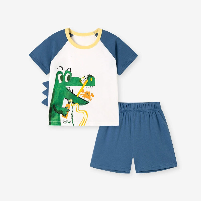 Customized factory children's clothing wholesale, summer cartoon short-sleeve sets, European and American children's sets