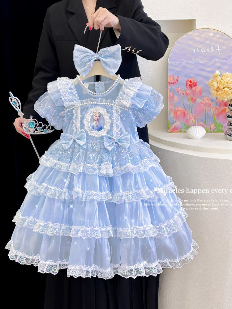 Frozen Elsa Princess Dress Girls' 2026 Autumn and Winter Korean Style Children's Sweater Dress Cake Mesh Skirt
