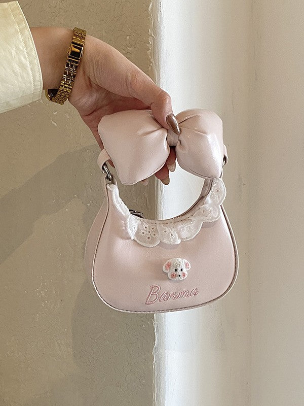 New Korean-Style Lace Trim Bow Mini Crossbody Underarm Handbag for Girls and Children, Parent-Child Matching Accessory Bag