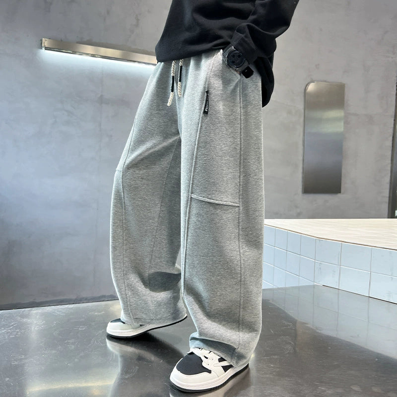 Boys' Fashionable Sports Sweatpants New Style for Older Children, Loose Straight-Leg Drape Wide-Leg Pants, Children's Cross-Border Pants for Autumn