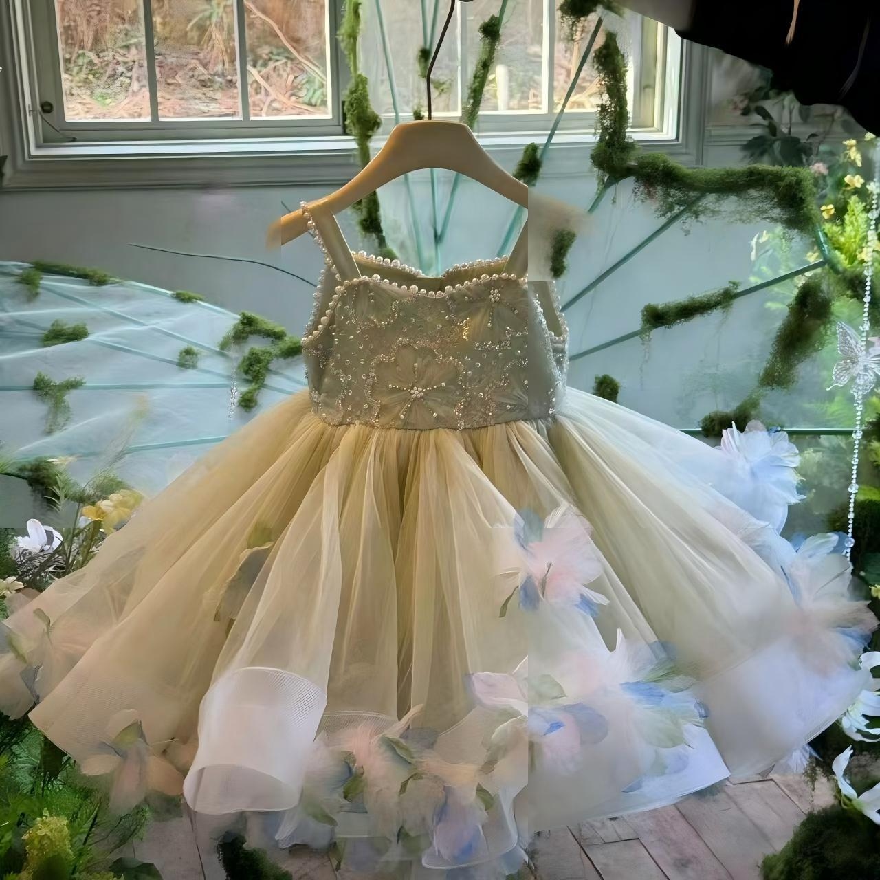 Girls' Floral Princess Dress, Summer Style, Super Fairy Green Fairyland Dress, Birthday Dress, Lolita Tutu Dress