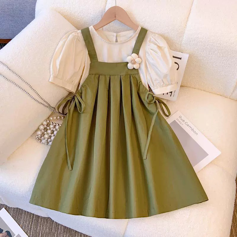 Girls' Summer Dress 2026 New Style Children's Two-Piece Stylish Suspender Skirt Set Summer Little Girl Dress