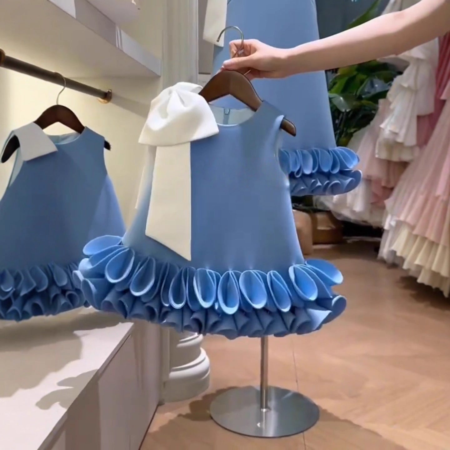 Girls' Blue Vest Princess Dress 2026 Spring New Style Lace Simple Sleeveless Stylish Princess Dress Birthday Dress