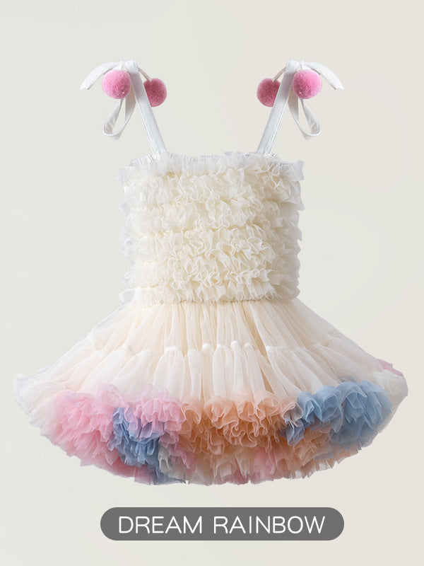 Yiwu Lingfeng Summer Girls' Strap Dress Christmas Tutu Dress Princess Puffy Tulle One-Year-Old Birthday Dress Cake Dress