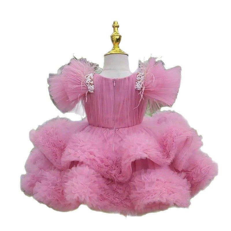 Children's Dress Piano Performance Princess Dress Girl Little Host Accessible Luxury Niche Classy Performance Dress Flower Girl Wedding Dress