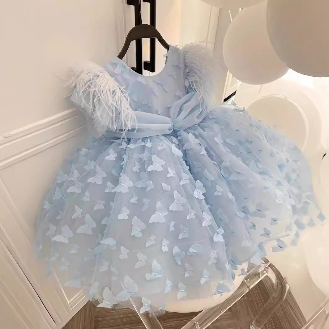 Girls' Dress 2026 New Style Little Girl's Stylish Short-Sleeved Princess Dress Dress Skirt for Older Children Mesh Skirt Spring