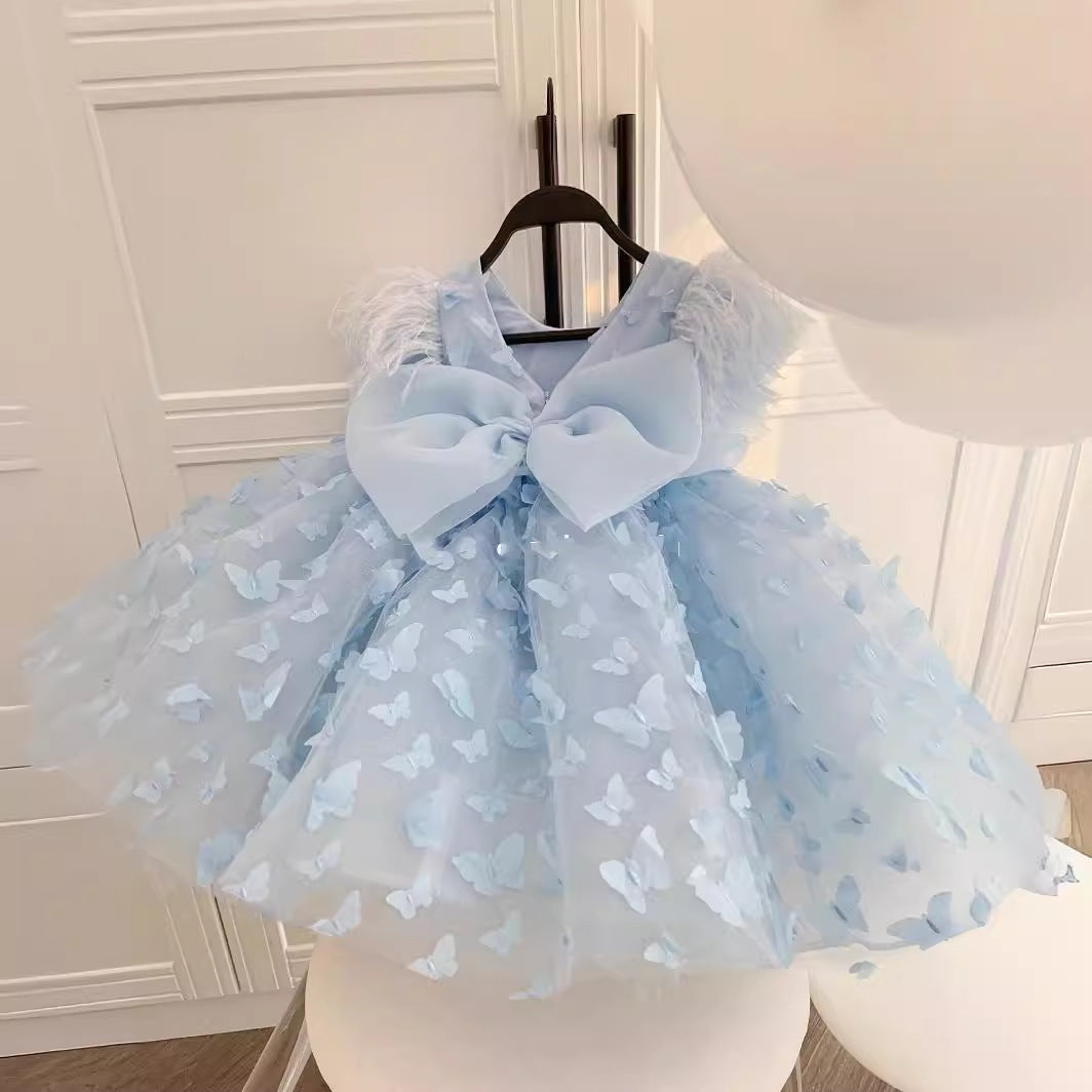 Girls' Dress 2026 New Style Little Girl's Stylish Short-Sleeved Princess Dress Dress Skirt for Older Children Mesh Skirt Spring