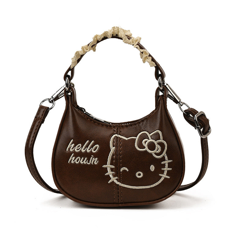 Children's Bag New Cartoon Cute Kitten Embroidered Mini Armpit Bag Girls Parent-Child Lace Hand-Held Crossbody Bag