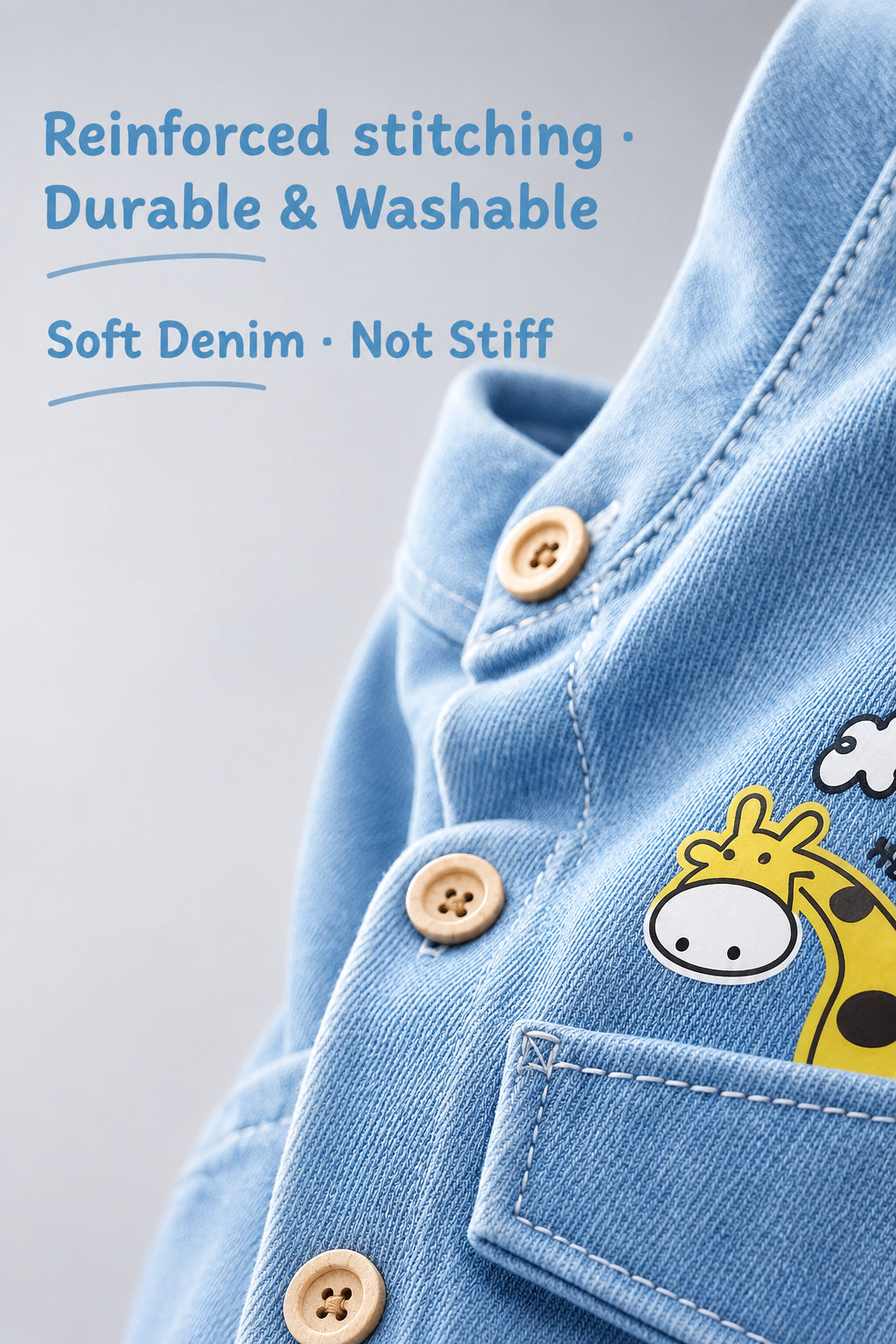 New Korean Style Children's Denim Short-Sleeved Suit Cartoon Deer Print Shirt + Shorts Boys' Clothing Wholesale