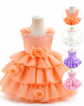 Girls' Tulle Princess Party Dress – Pearl-Detail Neckline