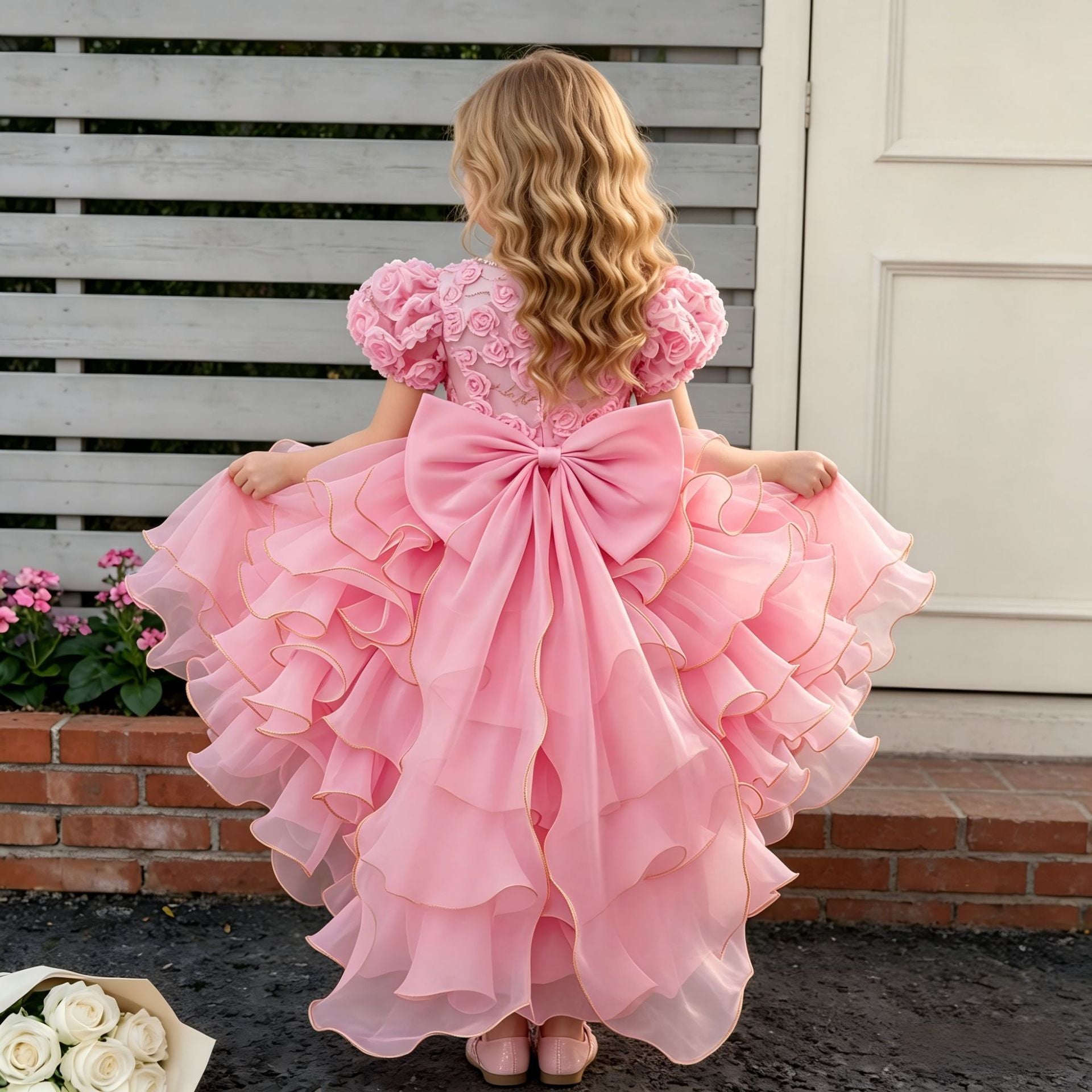 Children's Formal Dress Princess Computer-Embroidered Heavy-Duty Puffy Cake-Trail Gown Girls' Runway Performance Outfit