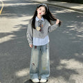 Girls' Sweatshirt & Embroidered Wide-Leg Jeans Co-ord