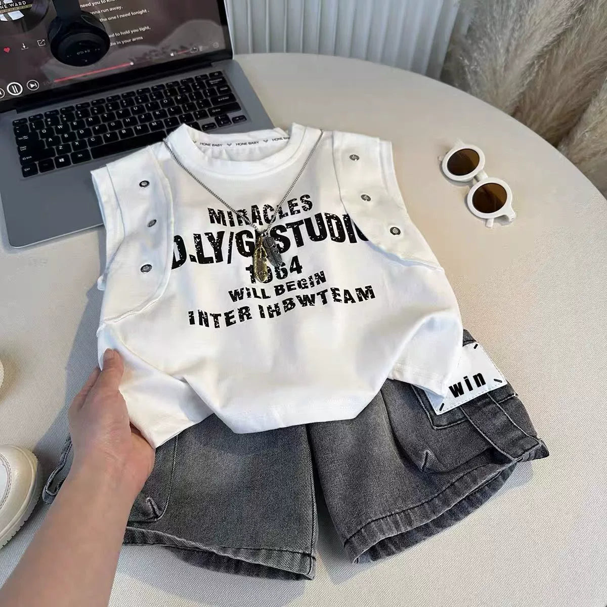 Boys' Summer Thin Outfit Children's Clothing Cool Stylish Toddler Summer Clothes Baby Summer Trendy Fashionable Children's Wear