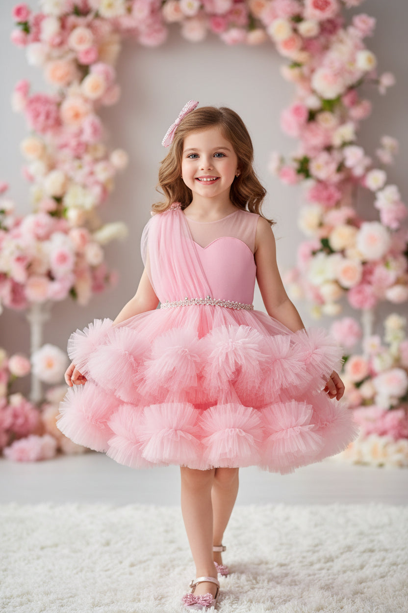 Girls' Host Dress Summer Children's Piano Performance Light Luxury Niche High-end Princess Dress Flower Girl's Veil Dress Stylish