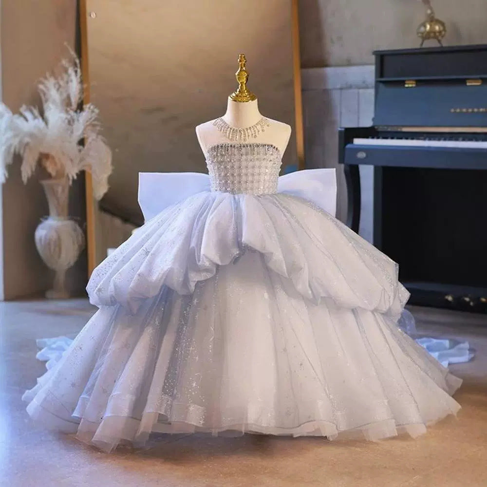 Girls' Dress High-end Princess Dress Children's Show Host Flower Girl's Wedding Dress Large Tail Piano Performance Dress